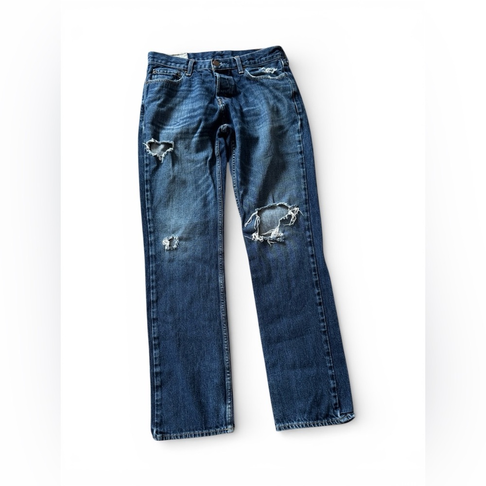 Hollister Jeans Distressed 32x34 Blue Button Fly Classic Straight Denim Vtg Y2K